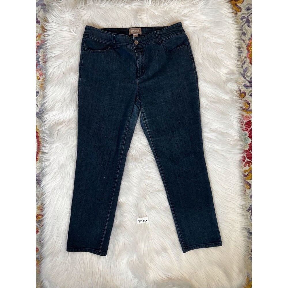 Chico's Womens Ankle Skinny Jeans Blue Pockets Rhinestone Medium Wash Denim 10